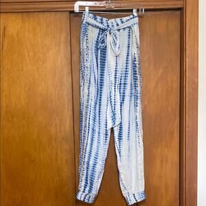 Hemant & Nandita Blue White Gold Gypsy Pants w/ Embroidered Sides Belted 28.5"